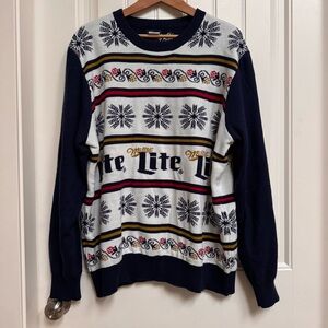 Miller Lite Blue White Gold Ugly Christmas Sweater. Size XL